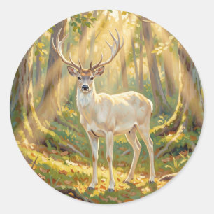 Majestueuze Gouden Bos Reebok Schilderij Ronde Sticker