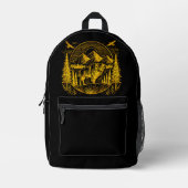 Majestueuze gouden buffel in berglandschap bedrukte rugzak (Voorkant)