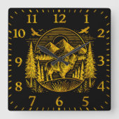 Majestueuze gouden buffel in berglandschap vierkante klok (Voorkant)