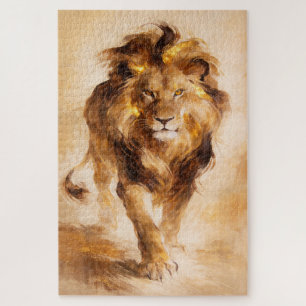 Majestueuze Gouden Leeuw Abstract Schilderij Luxe Legpuzzel