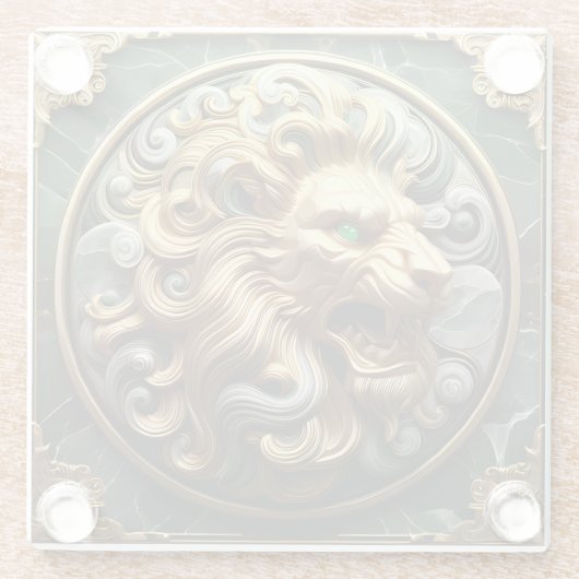 Majestueuze gouden leeuw met tijdloos ontwerp glazen onderzetter (Achterkant)
