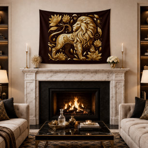 Majestueuze Gouden Leeuw Wandkleed