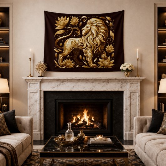 Majestueuze Gouden Leeuw Wandkleed
