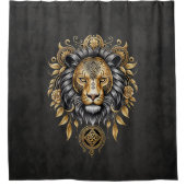 Majestueuze gouden leeuwenkop met zwarte manen. douchegordijn (Voorkant)