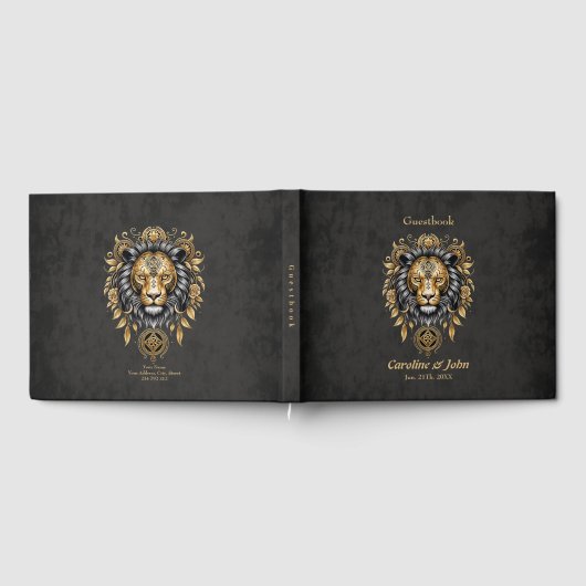 Majestueuze gouden leeuwenkop met zwarte manen. gastenboek (Volledig)