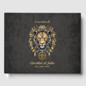 Majestueuze gouden leeuwenkop met zwarte manen. gastenboek (Voorkant)