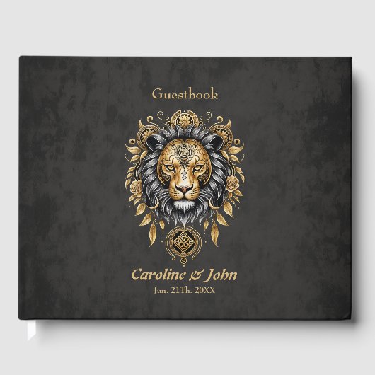 Majestueuze gouden leeuwenkop met zwarte manen. gastenboek (Voorkant)