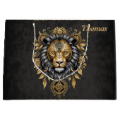 Majestueuze gouden leeuwenkop met zwarte manen. groot cadeauzakje (Voorkant)