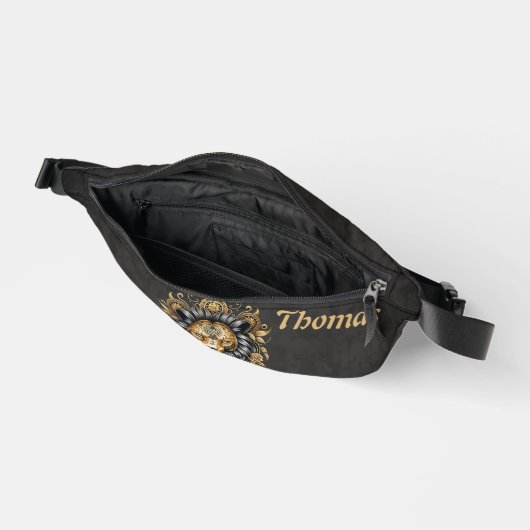 Majestueuze gouden leeuwenkop met zwarte manen. heuptasje (Open)