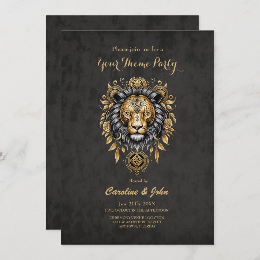 Majestueuze gouden leeuwenkop met zwarte manen. kaart (Voorkant / Achterkant)