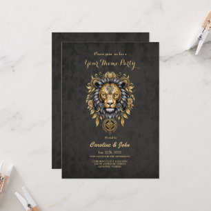 Majestueuze gouden leeuwenkop met zwarte manen. kaart