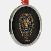 Majestueuze gouden leeuwenkop met zwarte manen. metalen ornament (Rechts)