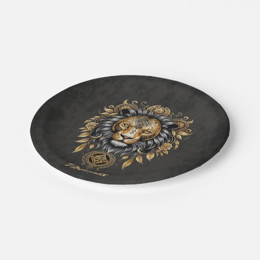Majestueuze gouden leeuwenkop met zwarte manen. papieren bordje (Gekanteld)