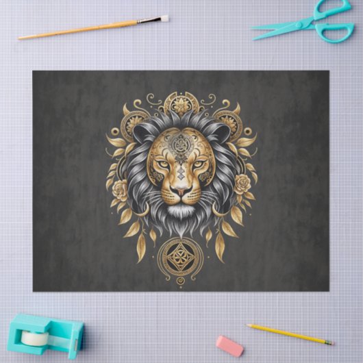 Majestueuze gouden leeuwenkop met zwarte manen. tissuepapier (Craft)