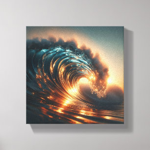 Majestueuze Gouden Zonsondergangsgolf - Dramatisch Canvas Afdruk