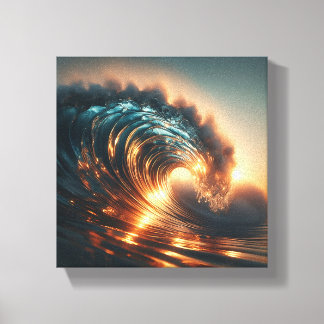 Majestueuze Gouden Zonsondergangsgolf - Dramatisch Canvas Afdruk
