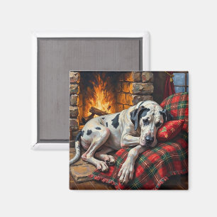 Majestueuze Great Dane Slapend bij Open Haard Geze Magneet