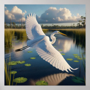 Majestueuze Great Egret in rustige wetlands Poster