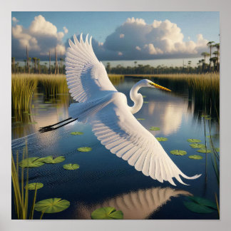 Majestueuze Great Egret in rustige wetlands Poster