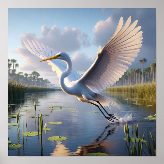 Majestueuze Great Egret in rustige wetlands Poster (Voorkant)