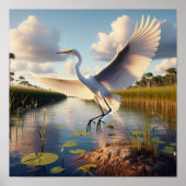 Majestueuze Great Egret in rustige wetlands Poster (Voorkant)