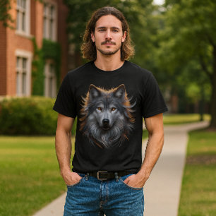 Majestueuze grijze wolf met koperen ogen t-shirt