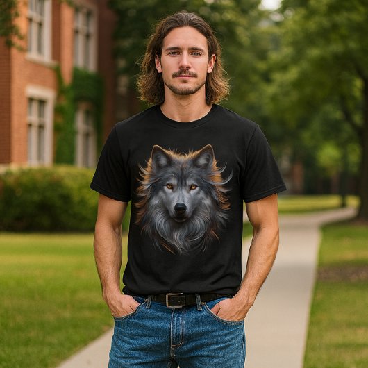 Majestueuze grijze wolf met koperen ogen t-shirt