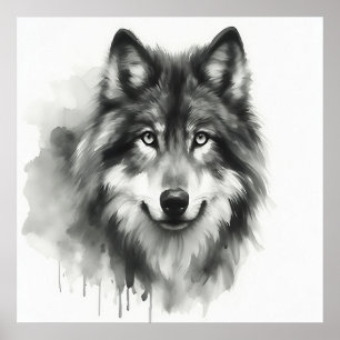 Majestueuze Grijze Wolf Stunning Aquarel Wilde Die Poster