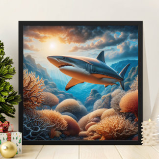 majestueuze haai glijdt door koraal wonderland poster