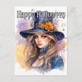 Majestueuze heksenillustratie Happy Halloween Briefkaart