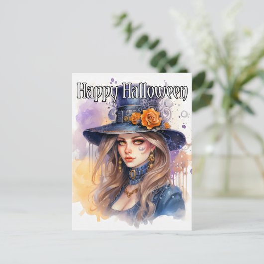 Majestueuze heksenillustratie Happy Halloween Briefkaart (Staand voorkant)