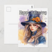 Majestueuze heksenillustratie Happy Halloween Briefkaart (Voorkant / Achterkant)