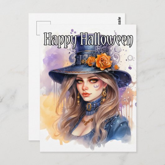 Majestueuze heksenillustratie Happy Halloween Briefkaart (Voorkant / Achterkant)