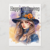 Majestueuze heksenillustratie Happy Halloween Briefkaart (Voorkant)