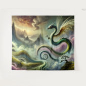 Majestueuze hemelse draak boven Fantasy Mountains Wandkleed (Voorkant (horizontaal))