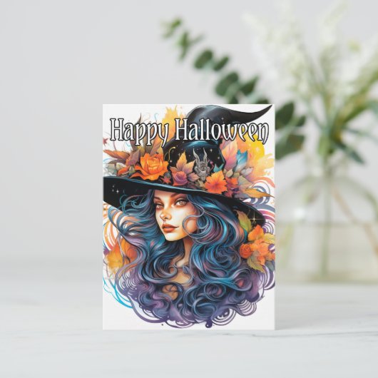 Majestueuze herfst heks illustratie gelukkig Hallo Briefkaart (Staand voorkant)