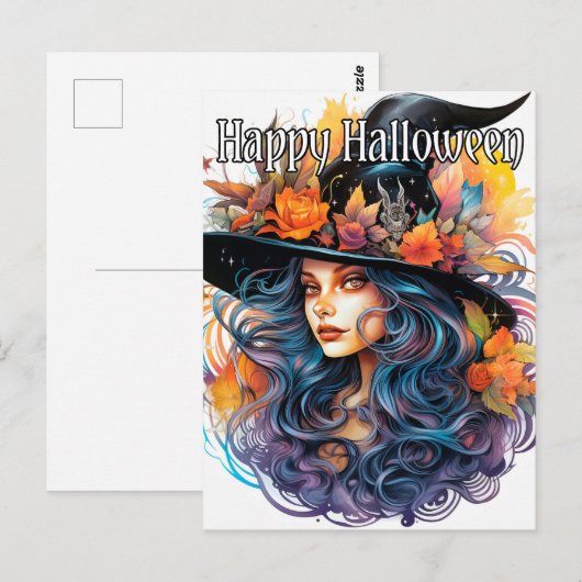 Majestueuze herfst heks illustratie gelukkig Hallo Briefkaart (Voorkant / Achterkant)