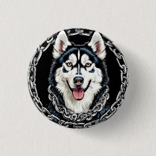 Majestueuze Husky-hond met Krachtige Kleuren Ronde Button 3,2 Cm