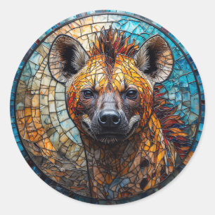Majestueuze Hyena Glas-in-Lood Mozaïek Kunst Ronde Sticker