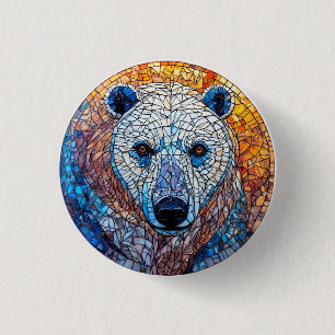 Majestueuze ijsbeer glas-in-lood kunstwerk ronde button 3,2 cm