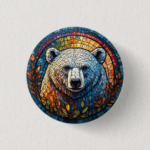 Majestueuze ijsbeer glas-in-lood kunstwerk ronde button 3,2 cm