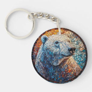 Majestueuze ijsbeer glas-in-lood kunstwerk sleutelhanger