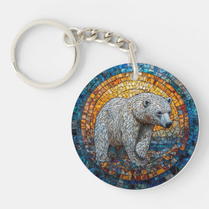 Majestueuze ijsbeer glas-in-lood kunstwerk sleutelhanger