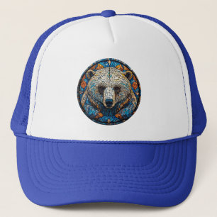 Majestueuze ijsbeer glas-in-lood kunstwerk trucker pet