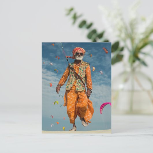 Majestueuze Indian Elder Kite Vliegen op het stran Briefkaart (Staand voorkant)