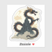 Majestueuze inktwash draak opgerold rond een berg sticker (Vel)