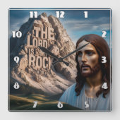 Majestueuze Jezus: Bewaker van de Berg Vierkante Klok (Voorkant)