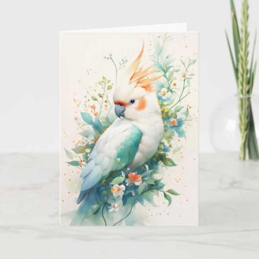 Majestueuze kaketoe in een bloemige omhelzing kaart (Voorkant)