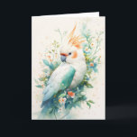 Majestueuze kaketoe in een bloemige omhelzing kaart<br><div class="desc">Deze levendige kaketoe wenskaart heeft een prachtig gedetailleerde kaketoe omringd door een mengeling van zachte pastelbloemen en delicate groene planten. De opvallende oranje en turquoise veren van de vogel springen eruit tegen de zachte bloemige achtergrond, waardoor een levendig en vrolijk ontwerp ontstaat. Deze kaart is perfect voor vogelliefhebbers en natuurfanaten,...</div>