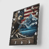 Majestueuze Kale Adelaar met bergen en vlag Vierkante Klok (Hoek)